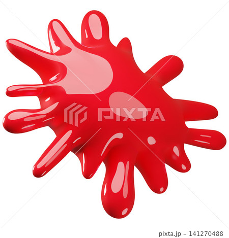 A bright red glossy 3D blob in a plastic style with drips. 141270488