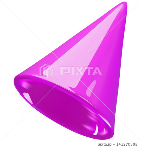 Party hat 3D cartoon plastic style, vector realistic festive fun pink hat cone shape, festival, carnival decoration 141270508