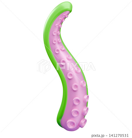 A brightly colored 3D tentacle of a sea mollusk, green with pink suckers. 141270531