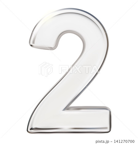 A three-dimensional glass number two with a glossy, transparent texture. 141270700
