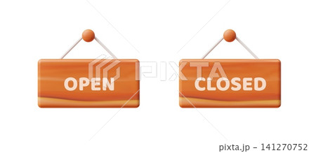 Old wood signboard Open and Closed hanging rope wooden blanks 3D cartoon style vector set, realistic old timber texture Old wood signboard Open and Closed hanging rope wooden blanks 3D cartoon style vector set, realistic old timber texture 141270752