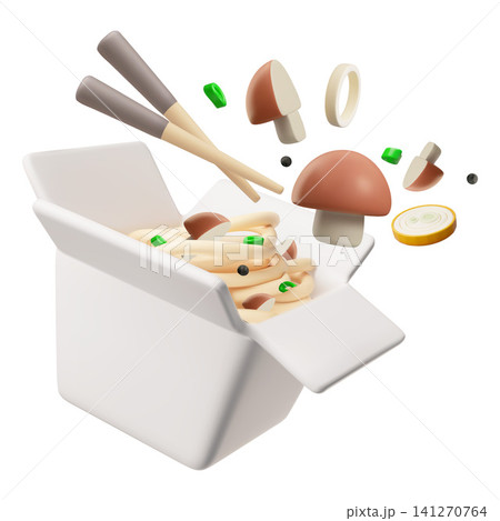3D noodle takeout box with chopsticks and vegetables 3D noodle takeout box with chopsticks and vegetables 141270764