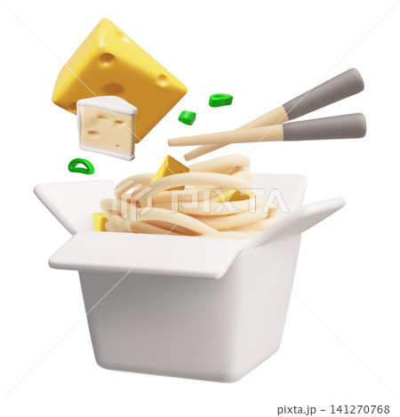 3D cartoon noodle takeout box with chopsticks and garnish 3D cartoon noodle takeout box with chopsticks and garnish 141270768
