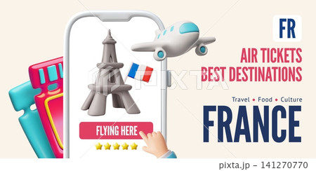 3D france travel template with eiffel tower and airplane 3D france travel template with eiffel tower and airplane 141270770