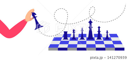 Strategic Planning and Chess Game with Hand Moving a Piece - vector illustration 141270939