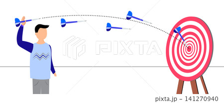 Businessman Throwing Darts at the Center of a Target Board - vector illustration Businessman Throwing Darts at the Center of a Target Board - vector illustration 141270940