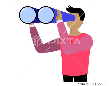 Man Looking Through Giant Binoculars for Business Vision and Future Forecasting - vector illustration 141270950
