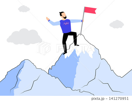 Successful Entrepreneur Standing on Mountain Top with Flag - vector illustration Successful Entrepreneur Standing on Mountain Top with Flag - vector illustration 141270951