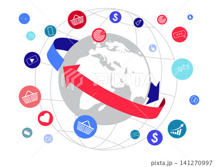 Global Digital Network Connecting World Trade and Logistics Icons - vector illustration 141270997