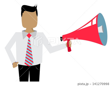 Corporate Spokesman Speaking and Making Announcement through Megaphone - vector illustration 141270998