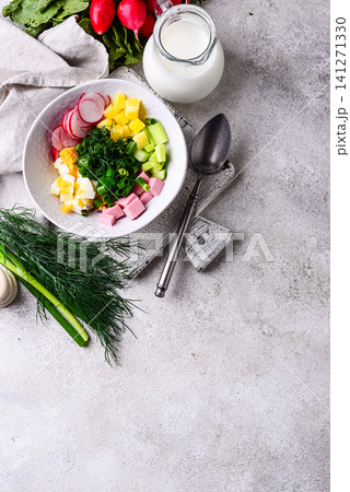 Okroshka, traditional summer cold soup Okroshka, traditional summer cold soup 141271330