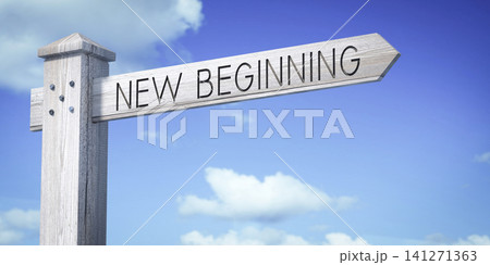 New beginning - wooden signpost with one arrow New beginning - wooden signpost with one arrow 141271363