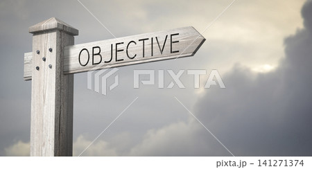 Objective - wooden signpost with one arrow Objective - wooden signpost with one arrow 141271374