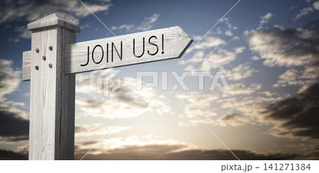 Join us - wooden signpost with one arrow 141271384