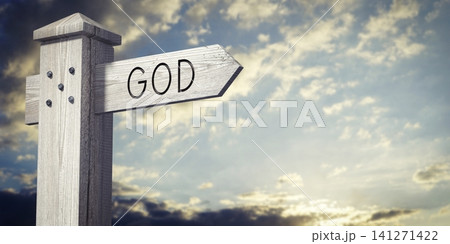 God - wooden signpost with one arrow God - wooden signpost with one arrow 141271422