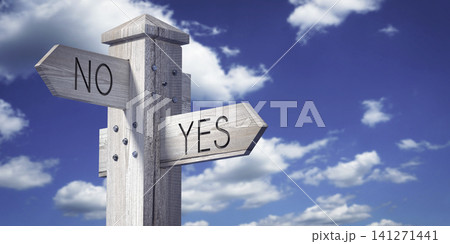 Yes or No - Wooden Signpost with Two Arrows Yes or No - Wooden Signpost with Two Arrows 141271441