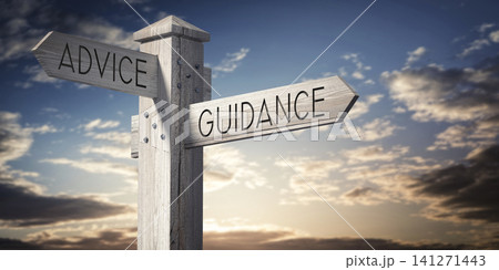 Advice and Guidance - Wooden Signpost with Two Arrows Advice and Guidance - Wooden Signpost with Two Arrows 141271443