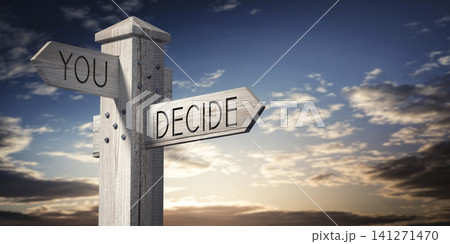 You Decide - Wooden Signpost with Two Arrows 141271470