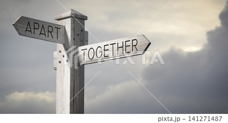 Together or Apart - Wooden Signpost with Two Arrows Together or Apart - Wooden Signpost with Two Arrows 141271487