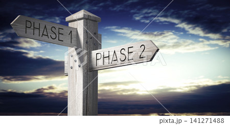 Phase 1 and 2 - Wooden Signpost with Two Arrows Phase 1 and 2 - Wooden Signpost with Two Arrows 141271488
