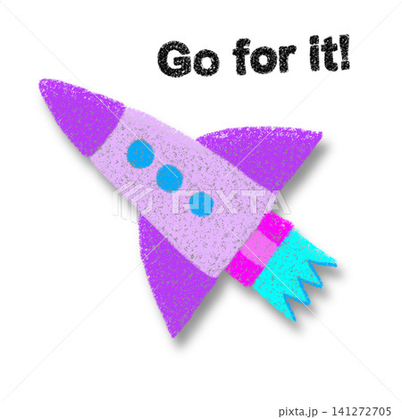 Go for itの文字とロケットのイラスト(ドロップシャドーつき) Go for itの文字とロケットのイラスト(ドロップシャドーつき) 141272705