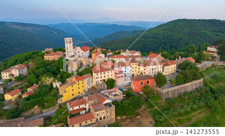 Oprtalj Hilltop Town Aerial View Istria Peninsula Croatia 141273555
