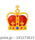 The crown of the British Empire. Beautiful bright crown of gold with precious stones. Realistic vector illustration 141273615