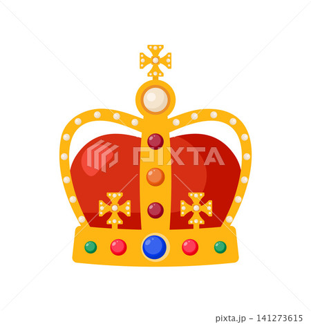 The crown of the British Empire. Beautiful bright crown of gold with precious stones. Realistic vector illustration The crown of the British Empire. Beautiful bright crown of gold with precious stones. Realistic vector illustration 141273615