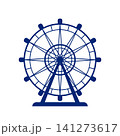 Monochrome silhouette of a Ferris wheel. Amusement park attraction element. Vector illustration. 141273617