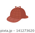 Hat type, Deerstalker. Detective Sherlock Holmes hat. Deerstalker hat, headdress of an English detective. Vector isolated on white backgound 141273620