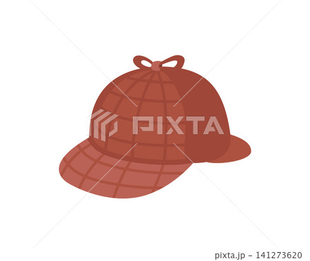 Hat type, Deerstalker. Detective Sherlock Holmes hat. Deerstalker hat, headdress of an English detective. Vector isolated on white backgound Hat type, Deerstalker. Detective Sherlock Holmes hat. Deerstalker hat, headdress of an English detective. Vector isolated on white backgound 141273620