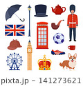 Travel to Great Britain Kingdom, London set. Landmarks, food and culture symbols collection. Vector illustration 141273621