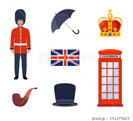 Travel to Great Britain Kingdom, London set. Landmarks, food and culture symbols collection. Vector illustration Travel to Great Britain Kingdom, London set. Landmarks, food and culture symbols collection. Vector illustration 141273625