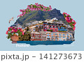 The collage of views of Positano at Italy along the stunning Amalfi Coast. 141273673