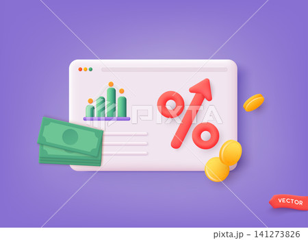 Bank credit concept. Percent, good interest rate, interest-free. Finance management. 3D Web Vector Illustrations. Bank credit concept. Percent, good interest rate, interest-free. Finance management. 3D Web Vector Illustrations. 141273826
