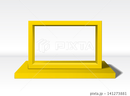 Empty yellow 3D picture frame standing upright on white background Empty yellow 3D picture frame standing upright on white background 141273881