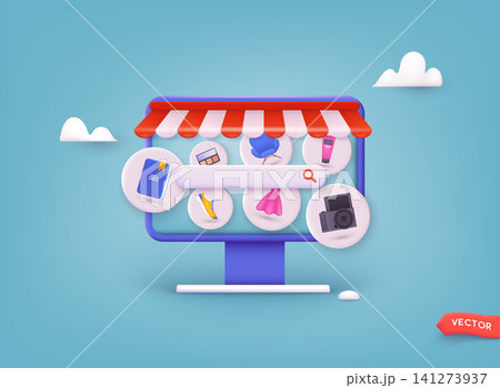 Shopping online on website. Vector Concept marketing and digital marketing. 3D Vector Illustrations. 141273937