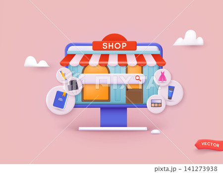 Shopping online on website. Vector Concept marketing and digital marketing. 3D Vector Illustrations. 141273938