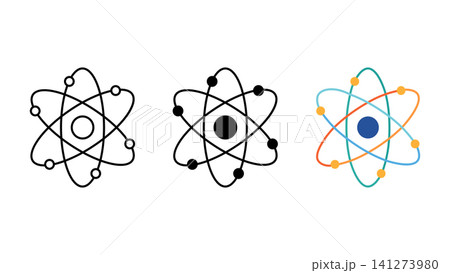 Atom science physics icon set outline silhouette and color vector isolated on white background Atom science physics icon set outline silhouette and color vector isolated on white background 141273980