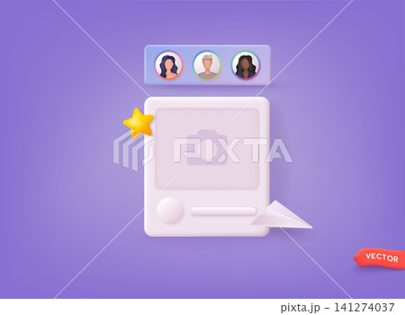 Social media online platform concept, online social communication on applications, Photo frame icon with avatars. 3D Web Vector Illustrations. Social media online platform concept, online social communication on applications, Photo frame icon with avatars. 3D Web Vector Illustrations. 141274037