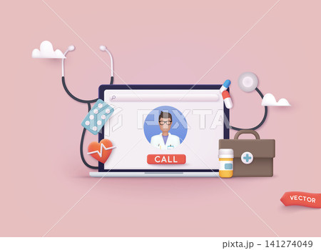 Online consultation doctor concept, online tele medicine and healthcare application for website. Advise or consultation service, tele medicine. 141274049