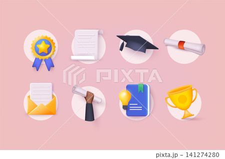 School and University Vector 3D Icons Set. 3D Vector Web llustrations. School and University Vector 3D Icons Set. 3D Vector Web llustrations. 141274280