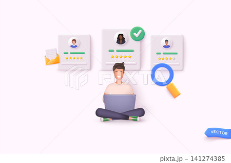 Human resource management and hiring concept. Job interview, recruitment agency vector illustration. 3D Vector Illustrations. 141274385
