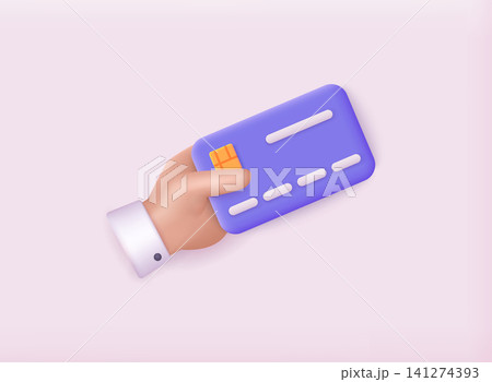 Hand holding credit card. Online shopping, online payment credit card with payment protection concept. 3D web Vector Illustrations. 141274393