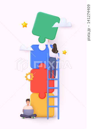 Metaphor of partnership.Business concept. Workflow, colleagues working on same project. 3D Web Vector Illustrations. Metaphor of partnership.Business concept. Workflow, colleagues working on same project. 3D Web Vector Illustrations. 141274409