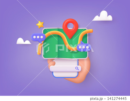 Map GPS navigation, Smartphone map application. Search Bar and Pin. 3D Web Vector Illustrations. Map GPS navigation, Smartphone map application. Search Bar and Pin. 3D Web Vector Illustrations. 141274445