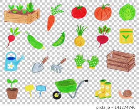 A set of hand-drawn illustrations for home gardens and gardening supplies. A set of hand-drawn illustrations for home gardens and gardening supplies. 141274740