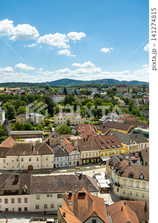 Beautiful Austrian town with traditional architecture on a sunny day Beautiful Austrian town with traditional architecture on a sunny day 141274815