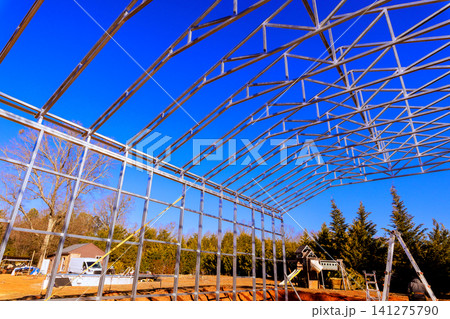 Construction of metal frame structure in rural area Construction of metal frame structure in rural area 141275790