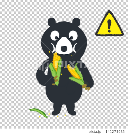 とうもろこしを食べるクマに注意 畑の鳥獣被害をイメージしたイラスト とうもろこしを食べるクマに注意 畑の鳥獣被害をイメージしたイラスト 141275983